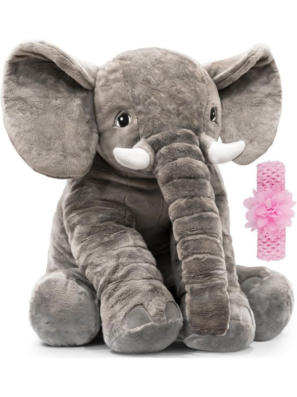 Giant Fluffy Stuffed Elephant Toy - Large Plush Animal for Kids, 24 Inches